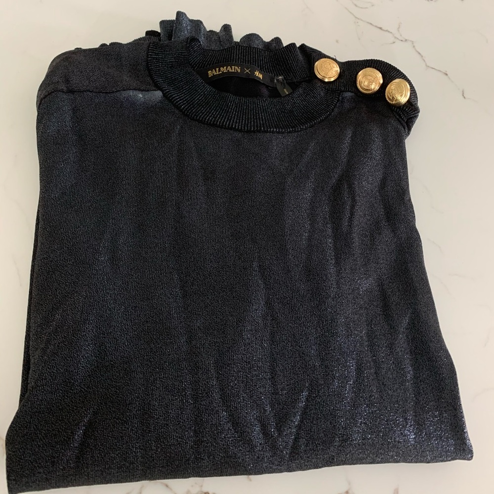 Balmain/ H&M metallic blue sweater- size 6
